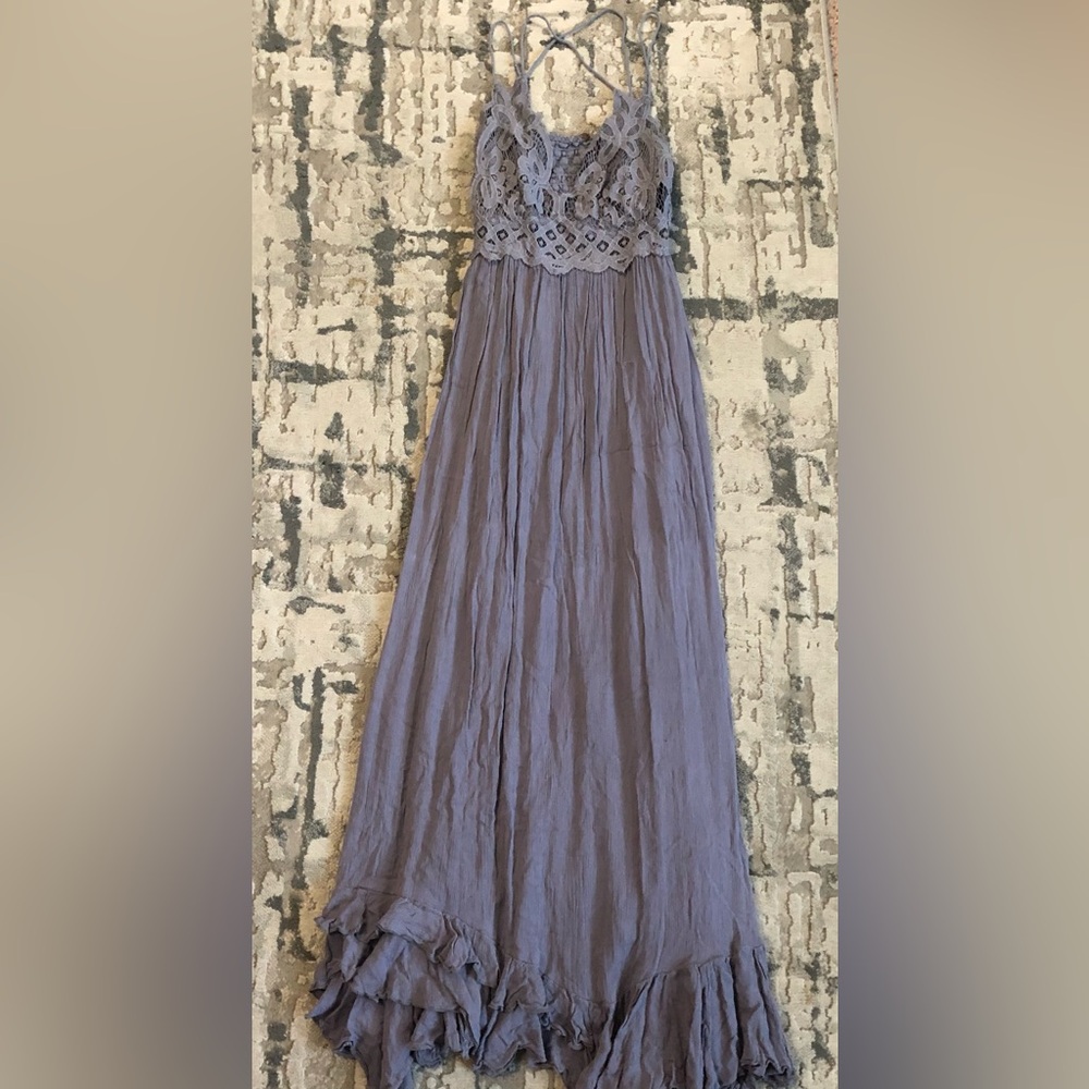 Free People Fp One Medium Adella Slip Maxi Dress Smocked Strappy Purple